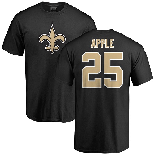 Men New Orleans Saints Black Eli Apple Name and Number Logo NFL Football #25 T Shirt